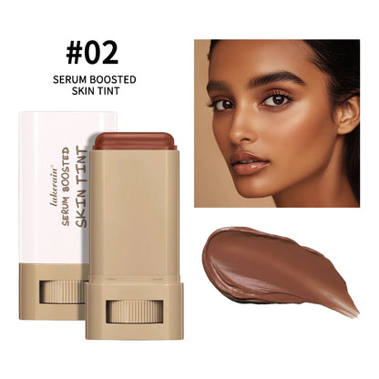 Serum boosted skin tint stick with packaging, application on skin_2