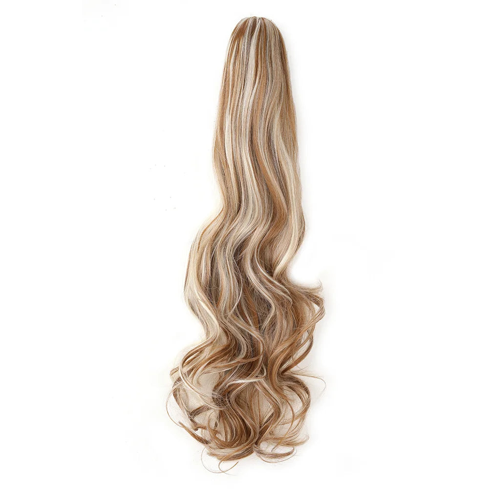 Blonde hair extension with wavy style on a white background