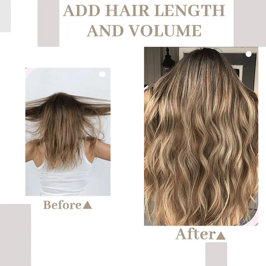 Before and after comparison of hair length and volume