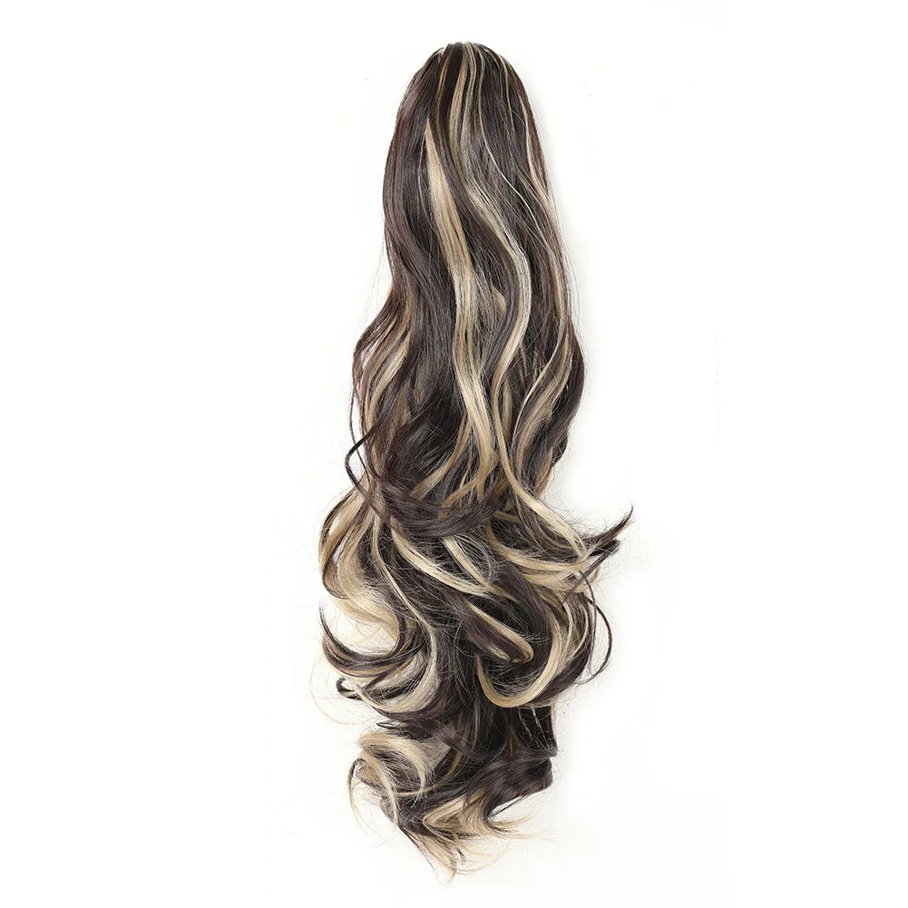 Wavy hair extension with black, brown, and blonde color