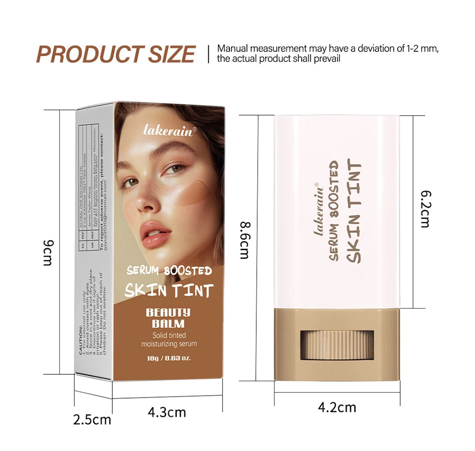 Measurement chart of Lakerain Serum Boosted Skin Tint and Beauty Balm packaging