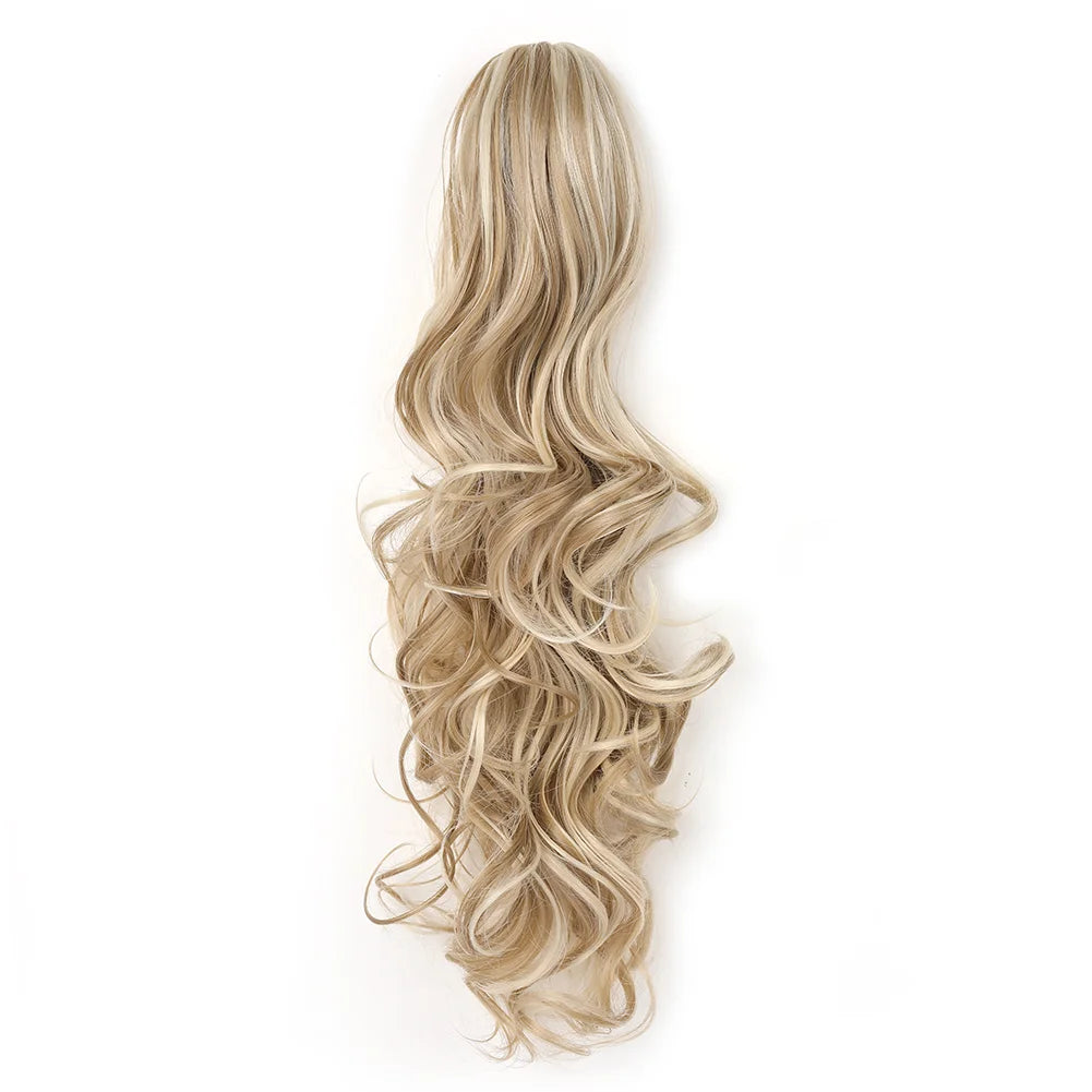 Blonde hair extension with wavy style on a white background