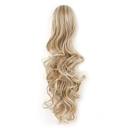 Blonde hair extension with wavy style on a white background