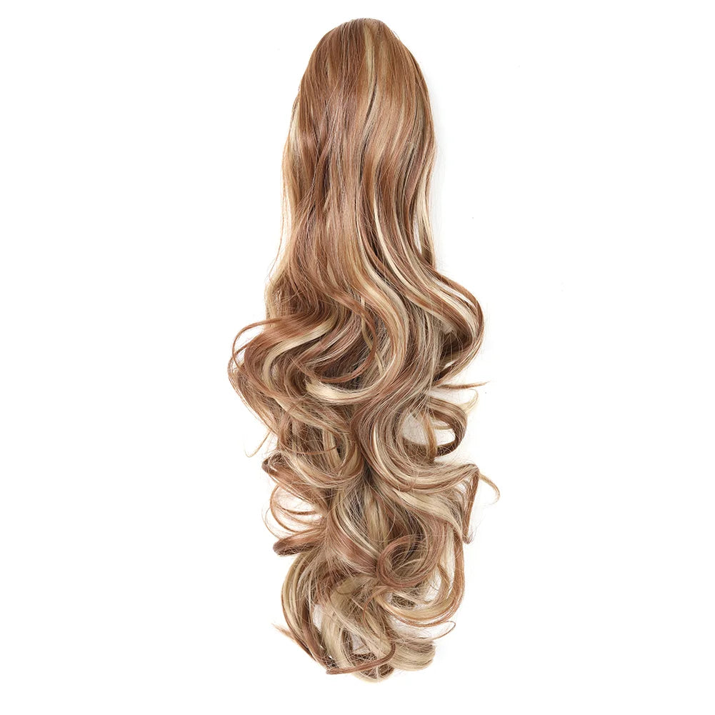 Blonde wavy hair extension on a white background