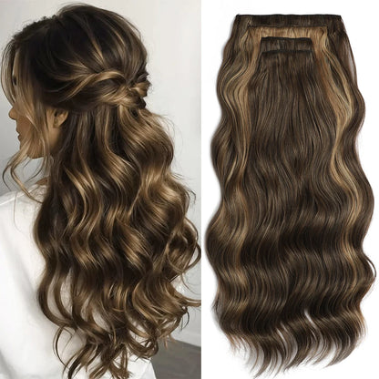 Brown hair extensions with wavy style on a white background
