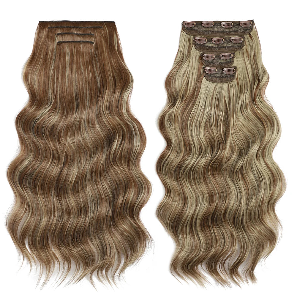 Two sets of wavy hair extensions on a white background