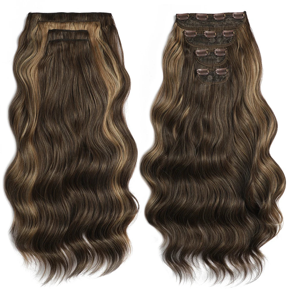 Two sets of wavy hair extensions on a white background