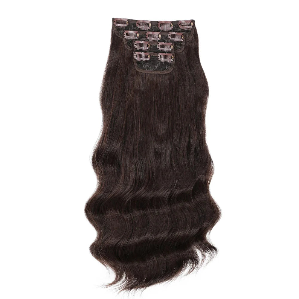 Set of dark brown hair extensions on a white background