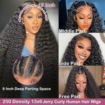 HD Transparent Lace Front Human Hair Wigs | Jerry Curly | 13x4 13x6 | 200% 250%