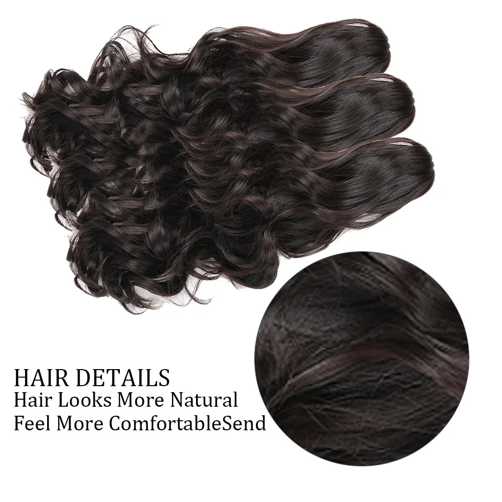 Dark brown hair extensions with a close-up detail on a white background