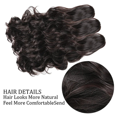 Dark brown hair extensions with a close-up detail on a white background