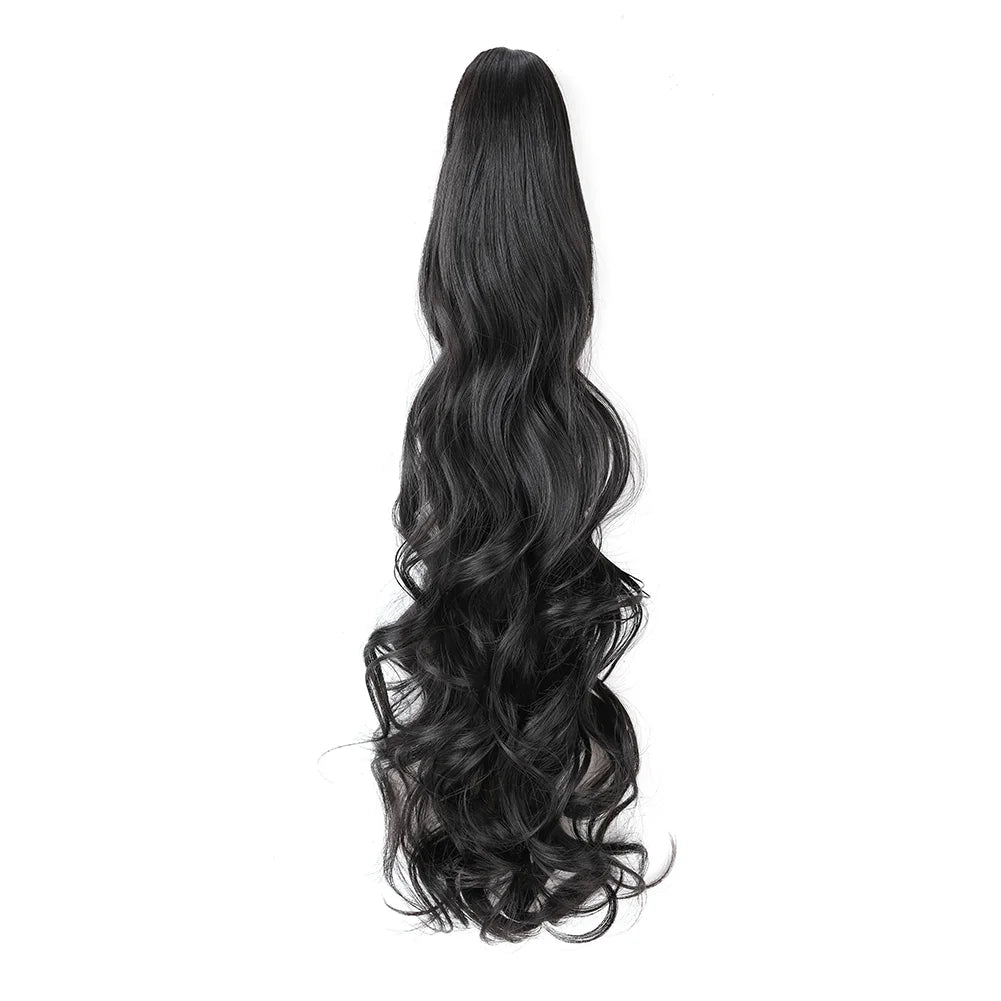 Black wavy hair extension on a white background