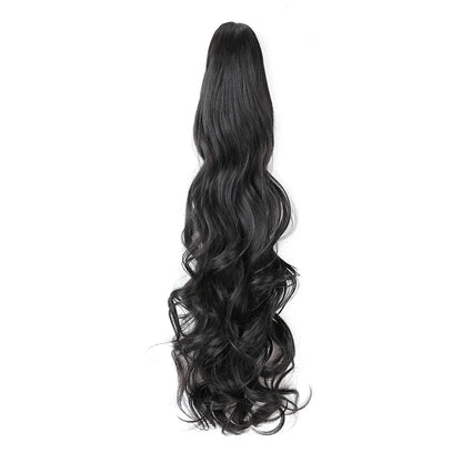 Black wavy hair extension on a white background